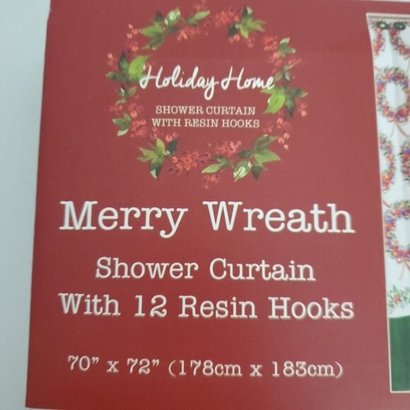 Merry Wreath Shower Curtain & Hook Set - Picture 6 of 7